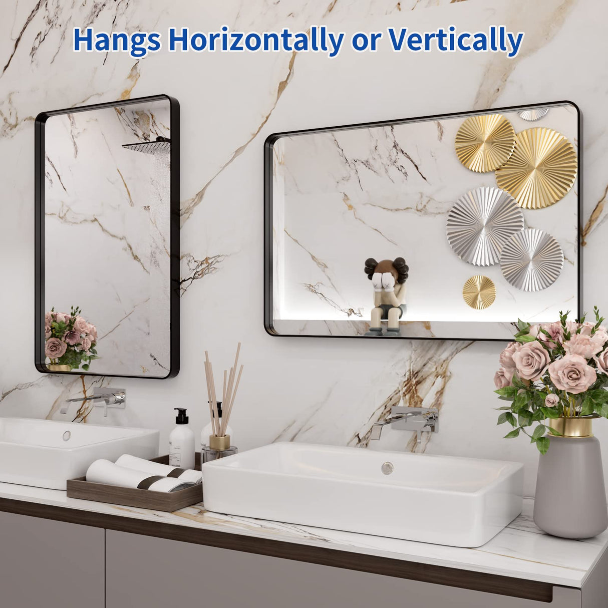 WEER Black Bathroom Mirror 20X30 Inch, Rectangular Matte Black Metal Framed Vanity Mirror, Farmhouse Bathroom Mirror with Tempered Glass, Rounded Corner, Anti-Rust (Horizontal/Vertical) WEER