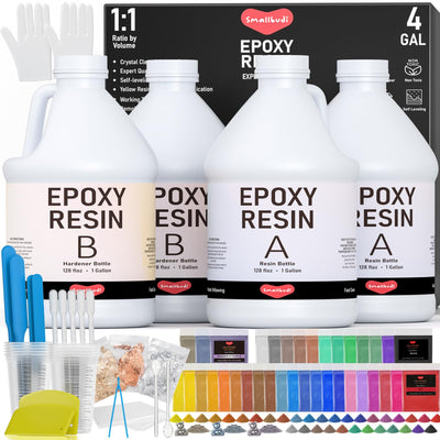 Smallbudi 4 Gallon Epoxy Resin Kit for Beginners, Resin Kit with 72 Mica Powder, Foil Flakes, Measuring Cups, Sticks - Resin Epoxy for Casting, Coating, Art Craft, River Table, DIY Resin Coasters