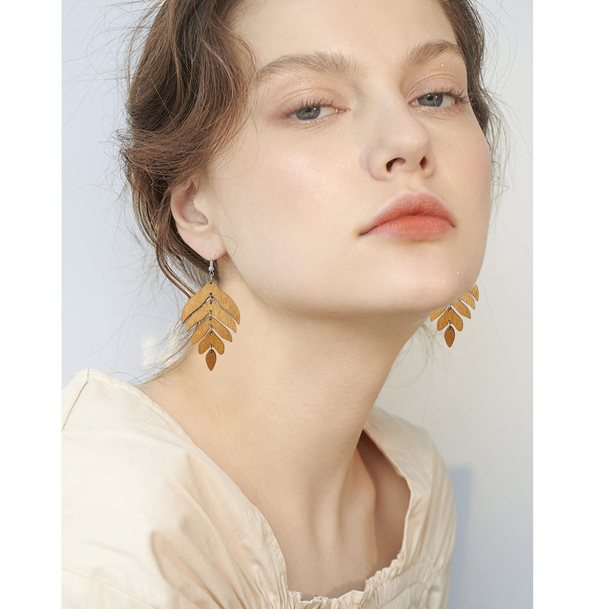 Handmade Lightweight Elegant Wooden Earring for Women - Statement Leaf Drop Dangle Earrings Bohemian Fashion Nature Wood Chain Leaf Earrings for Women Mom Sister Daughter Statement Jewelry Gifts (Dark Brown) NONQL