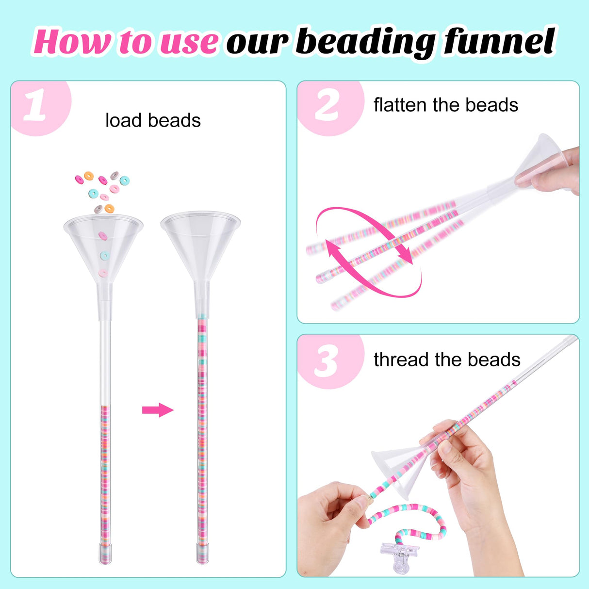 codree 3 Pack Beading Funnel Bracelet Making Kit- Clay Bead Beading Tools Kit- Beading Funnel Beading Needles for 0.24" Clay Beads Jewelry Making, Bracelets, Necklaces (Not Include Clay Beads) codree