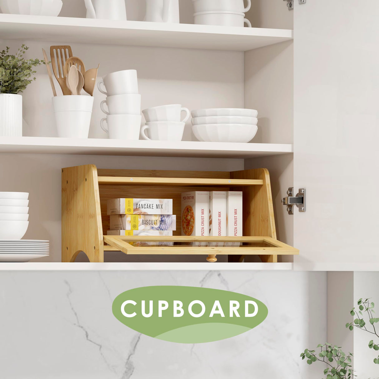 JANSNIMEN Bread Box for Kitchen Countertop, Large Bread Container Storage, Wooden Farmhouse Bread Box with Window Bread Holder (Natural Bamboo) JANSNIMEN