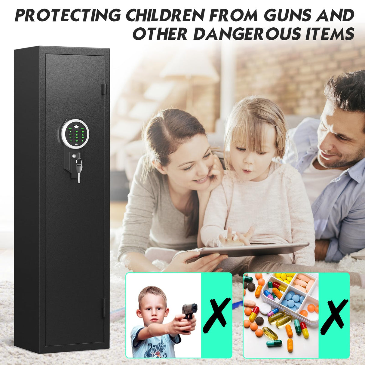 RIFLEWELL 2 Rifle Gun Safe, Digital Gun Safe for Home Rifle and Shotguns, Quick Access Gun Cabinets with LED Light, Rifle Safe with Adjustable Gun Rack and Removable Shelf Riflewell