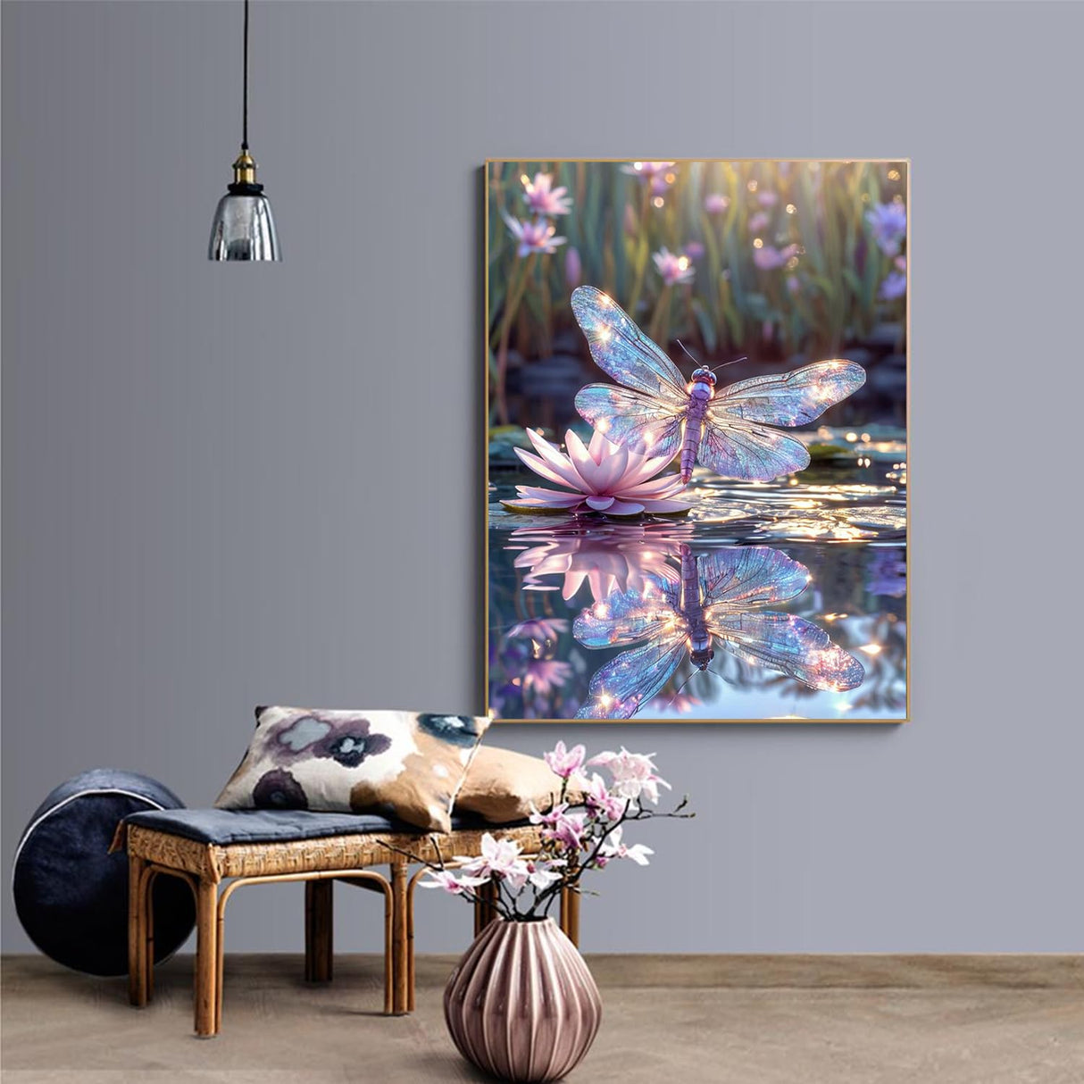 JXDXDJ Dragonfly Diamond Art Kits for Adults,Flowers 5D Diamond Painting Kits for Beginners,DIY Round Full Drill Diamond Dots Gem Art for Adults,Paint by Diamonds Pictures Crafts Home Decor 12x16 in JXDXDJ