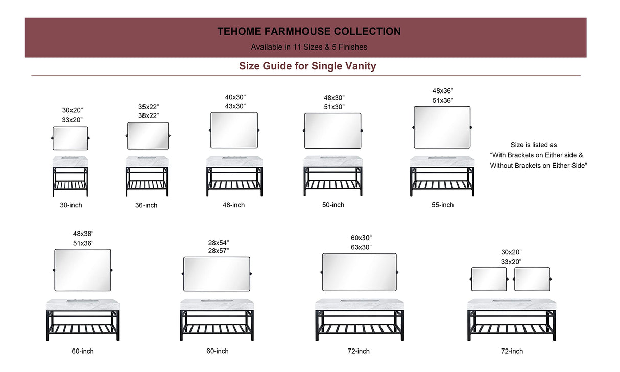 TEHOME 20x33'' Horizontal Farmhouse Black Metal Framed Rounded Pivot Rectangle Bathroom Mirror Tilting Beveled Vanity Mirrors for Wall TEHOME