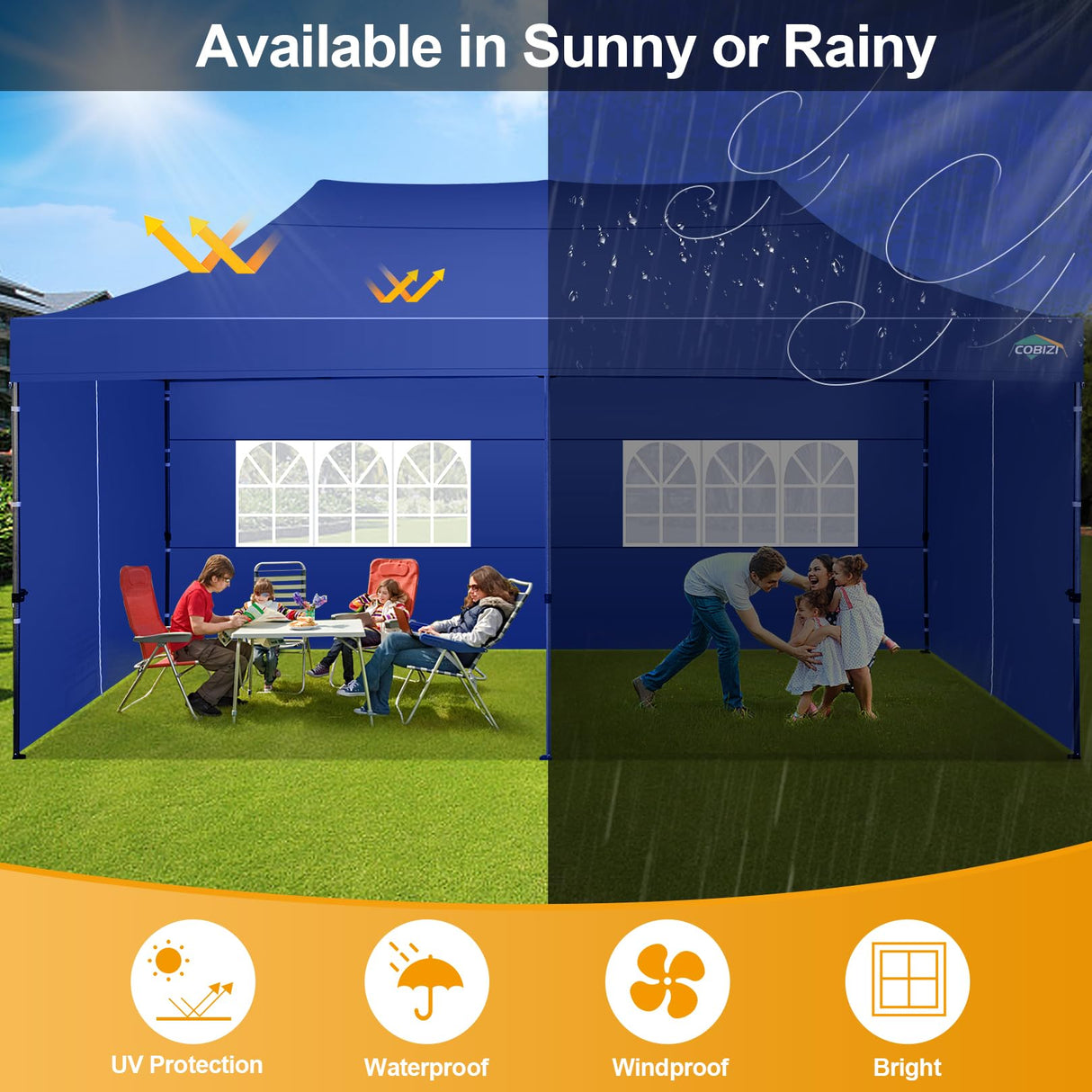 COBIZI 10x20 Pop up Canopy Tent 10x20 Canopy with 6 Sidewalls Waterproof Heavy Duty Commercial Canopy Tent for Parties Outdoor Tent Garden Gazebo Tent, Carry Bag with Wheel(10x20ft, Dark Blue) COBIZI