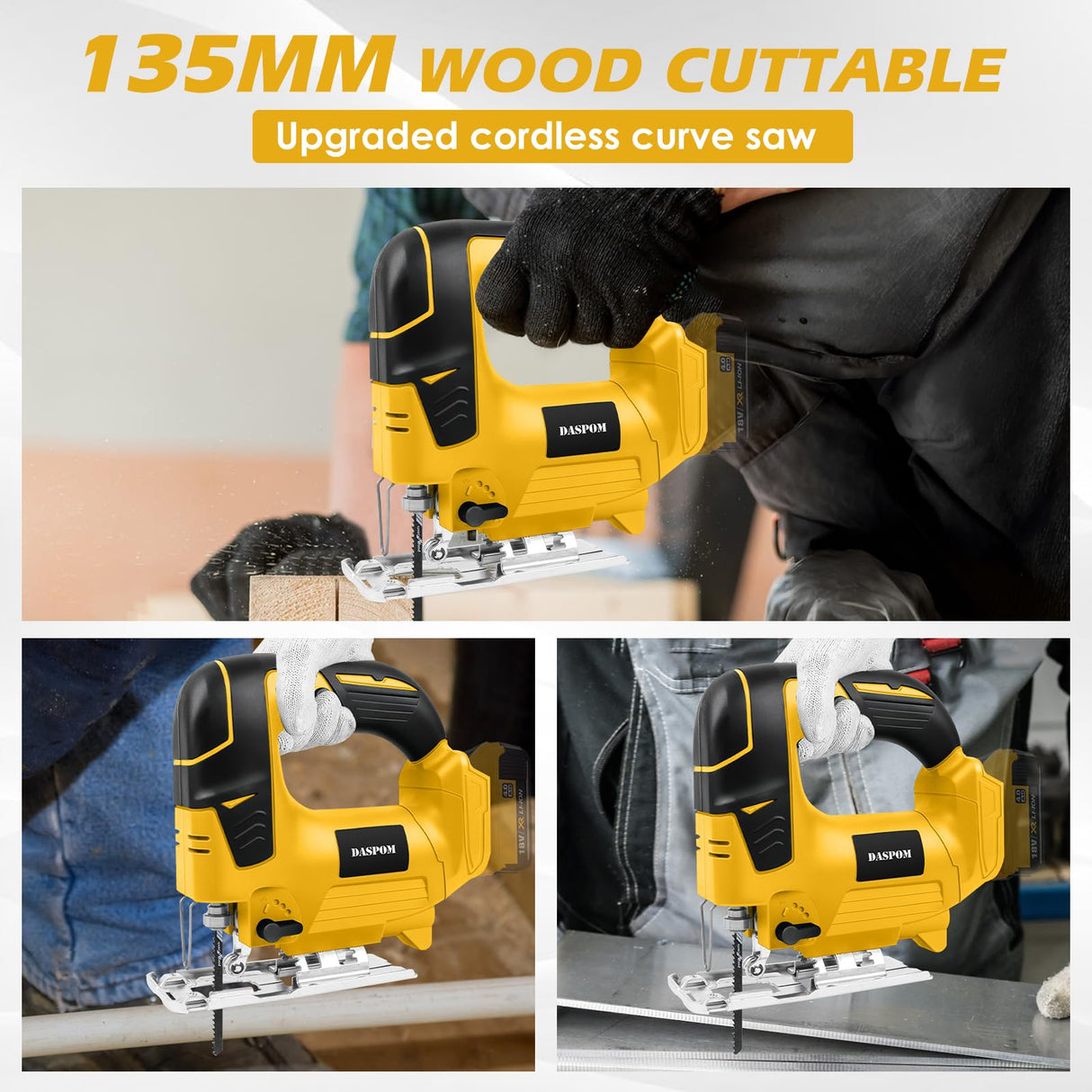 Cordless Jig Saw Compatible with Dewalt 20V Battery, Brushless Orbital Jigsaw with 2600 Blade Speed, with 10pcs Blades, 4 Orbital for Wood, Plastic and Metal Cutting (No Battery) Daspom