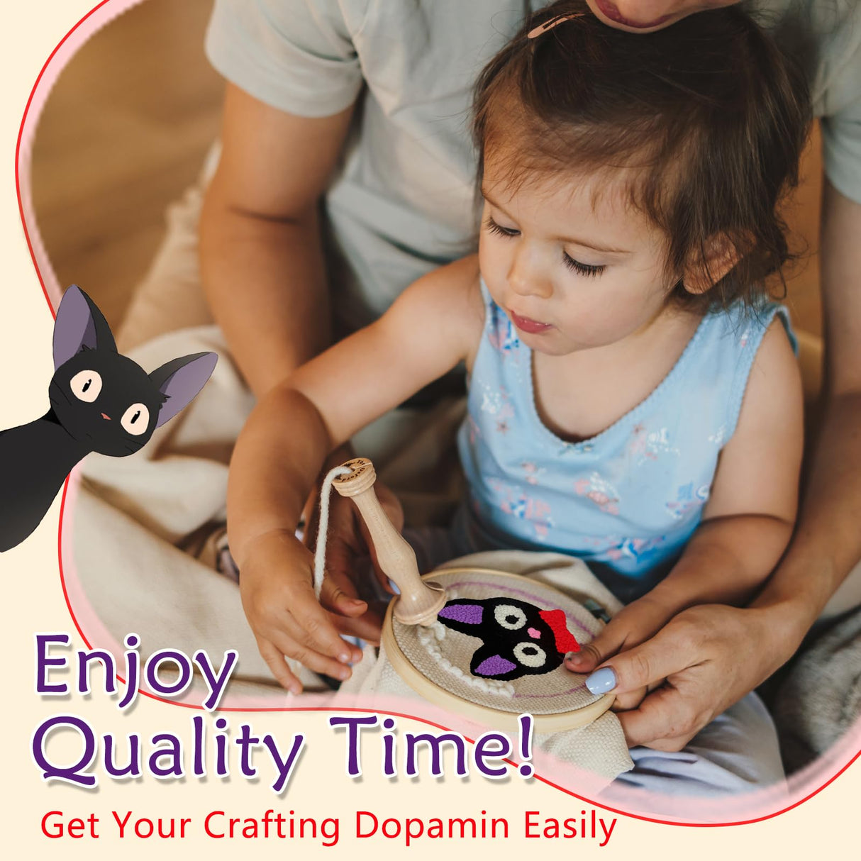 PUNICA Punch Needle Kit for Beginners, Kids & Adults Coaster Set of 6, Easy DIY Embroidery Set Starter Craft Gift with Cute Cartoon Decoration PUNICA