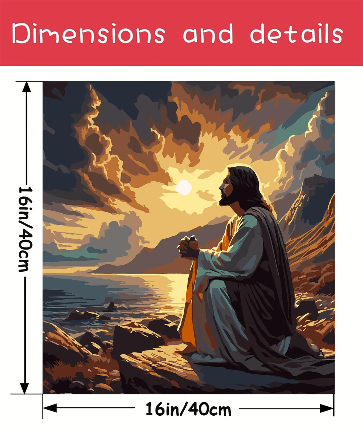 AREOPNMG Christmas Jesus Paint by Numbers Kit for Adults Beginner DIY Sunset Landscape Painting by Numbers Kits,with 3 Brushes and Acrylic Paint(Without Frame), Home Wall Decor 16 x 16 in AREOPNMG