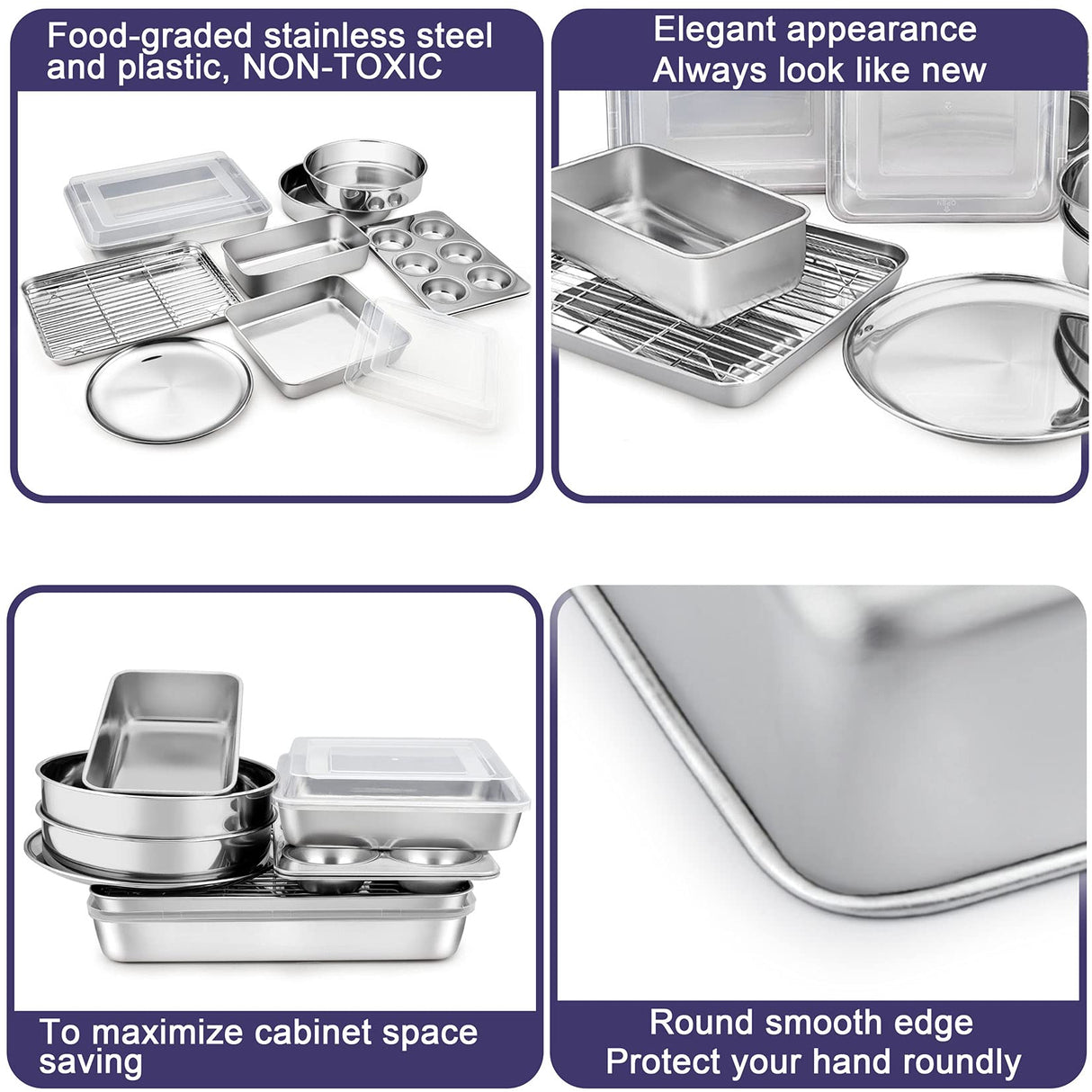 12-Piece Stainless Steel Baking Pans Set, P&P CHEF Kitchen Bakeware Set, Include Baking Sheet with Rack, Round/Square Cake Pan, Lasagna Pan, Loaf Pan, Muffin Pan, Pizza Tray & 2 Covers, Durable P&P CHEF