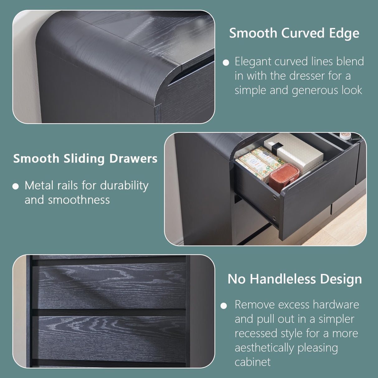 Aitjunz Modern 8 Drawers Dresser for Bedroom, 55" Wide Dressers & Chest of Drawers w/Curved Profile Design, Wood Mid Century Storage Dressers Organizer for Bedroom, Living Room, Black Aitjunz