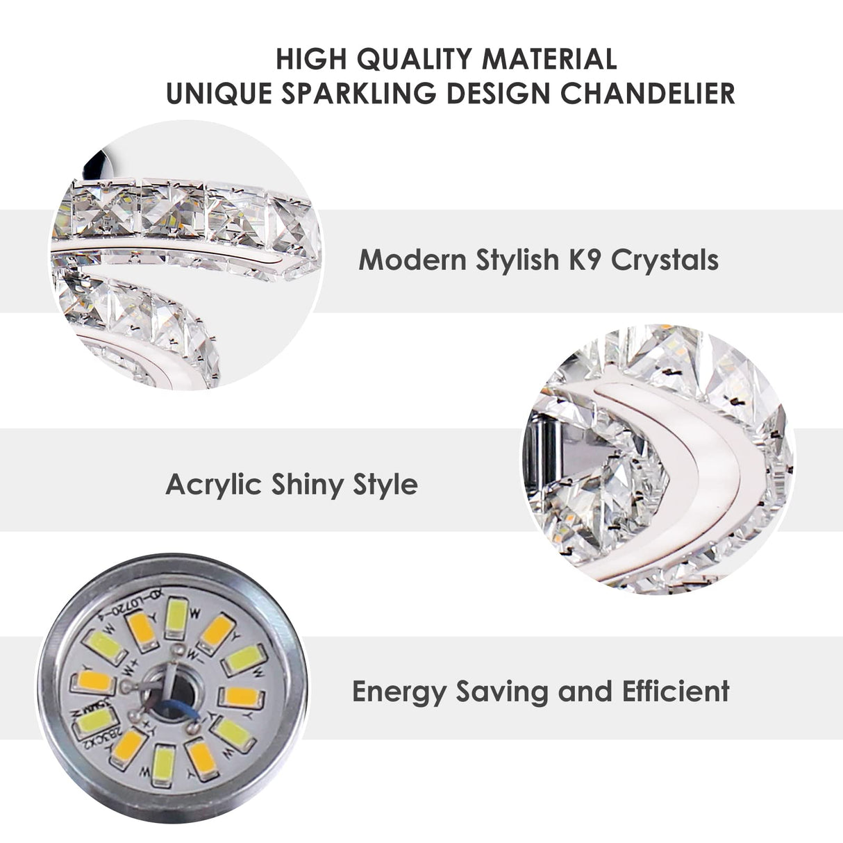 Cainjiazh Modern Crystal Chandeliers Acrylic Crystal Led Ceiling Light Fixtures Arm Pendant Lighting Stainless Steel Ceiling Lamp Hanging Lights for Living Room Dining Room Bedroom (Cold White) Cainjiazh