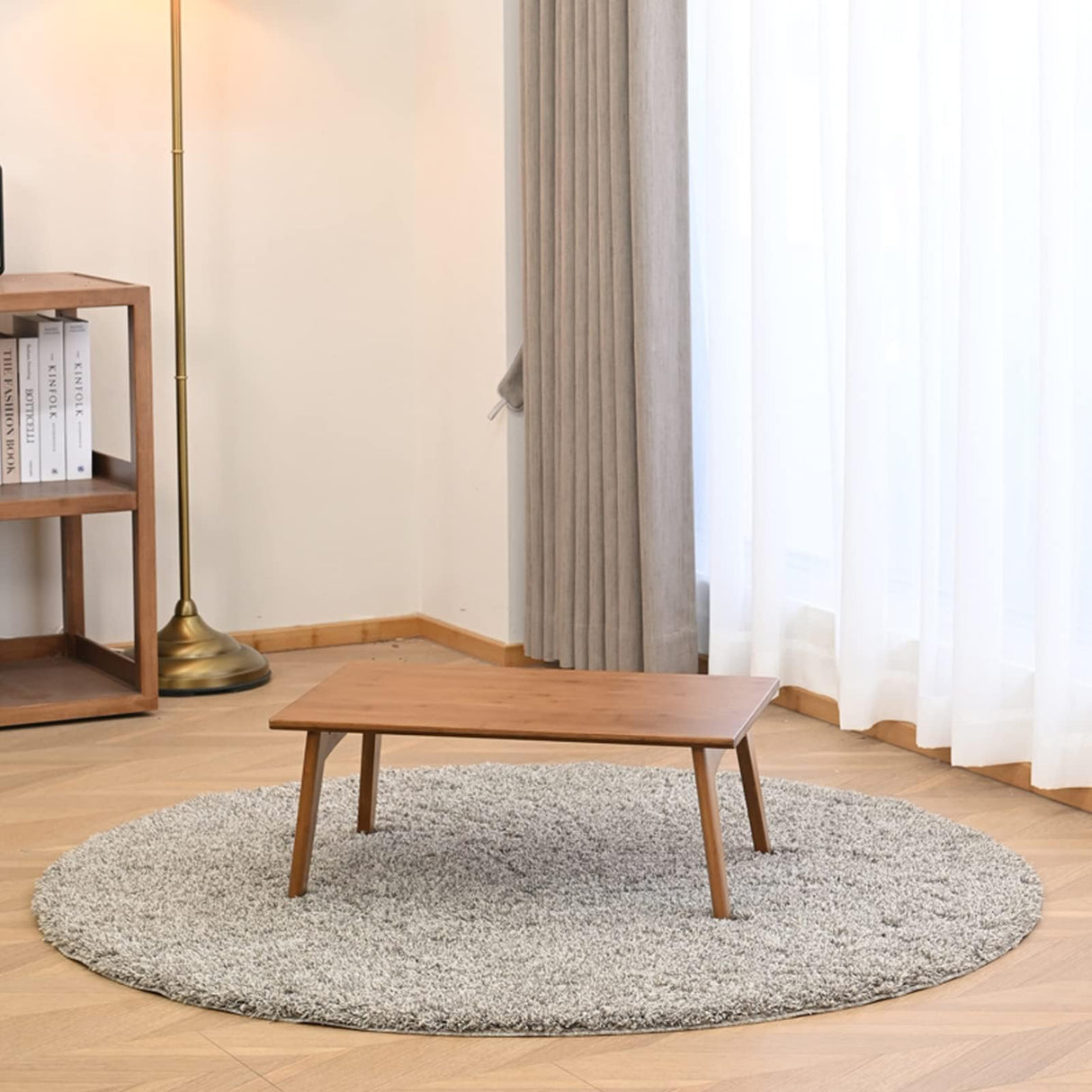 JIKUGO Foldable Bamboo Small Table - Bamboo Foldable Floor Desk, Folding Coffee Table No Assembly Required, for The Floating Window, Tatami, Tea Room, Balcony, Living Room, Outdoor JIKUGO