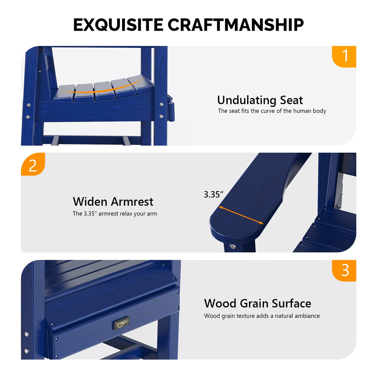 VINGLI 7-Piece Outdoor Patio Dining Set, HDPE All-Weather Rectangular Table with Umbrella Hole & 6 Patio Dining Chairs, Durable Patio Furniture for Backyard, Garden, Pool (Navy Blue, 7 Piece) VINGLI