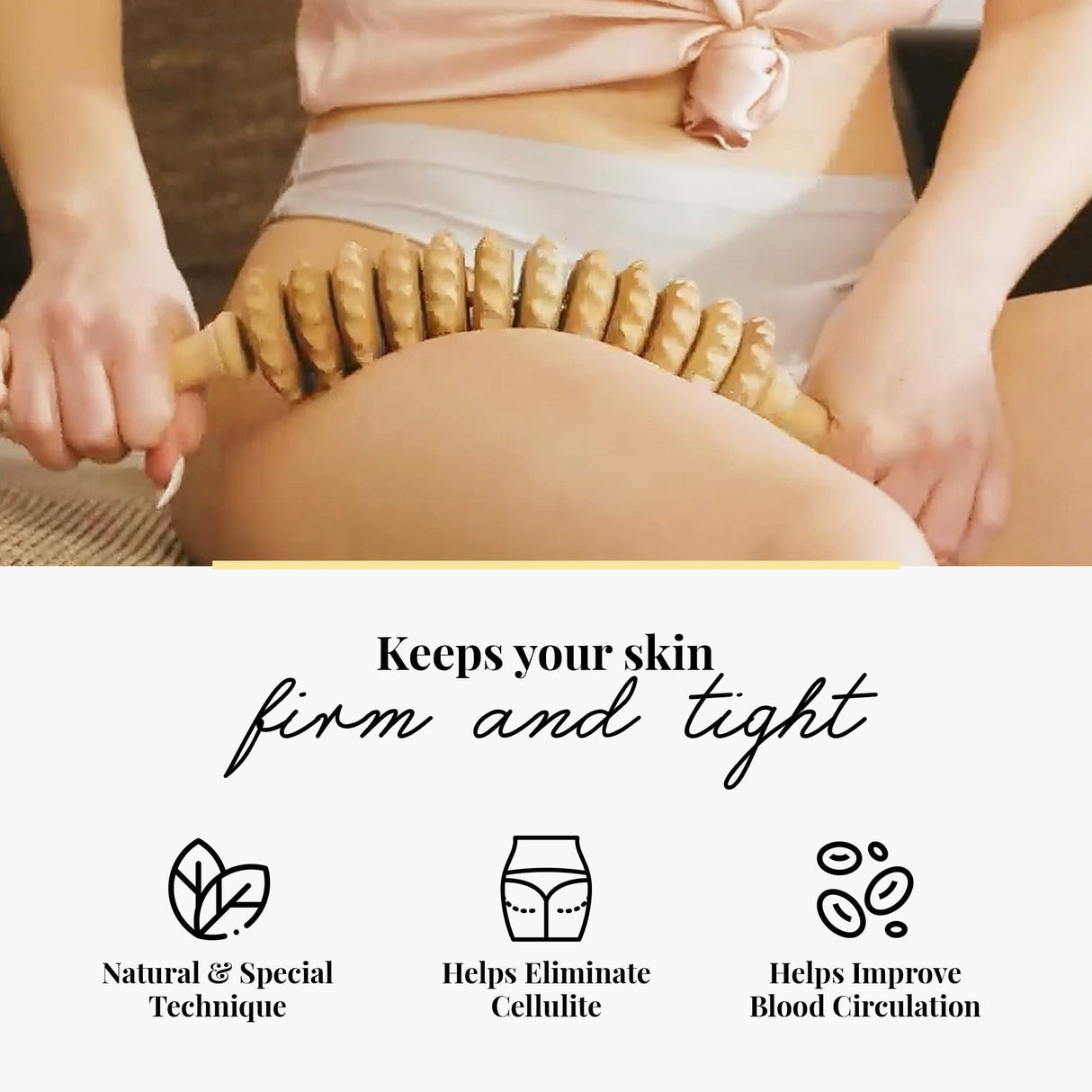 Tuuli Wooden Massage Roller for Waist and Thigh, Multi-Functional Body Roller for Cellulite Reduction and Muscle Tension, Natural Massager for Women and Men (Curved) tuuli