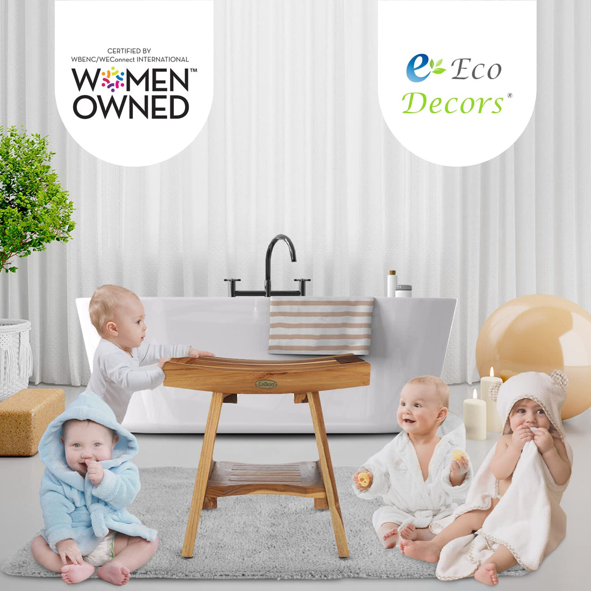 EcoDecors, Serenity, 18", Teak Shower Bench, Teak Shower Stool, Teak Shower Seat, Teak Shower Bench For Inside Shower, Teak Bathroom Bench, Teak Shower Bench For Inside Shower, 18" Inch Height EcoDecors