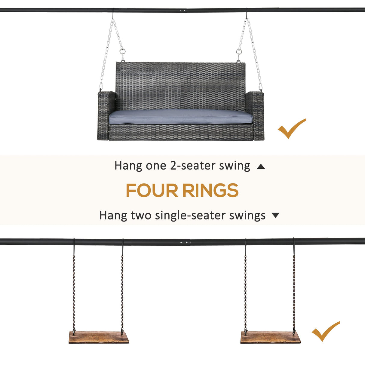 Outsunny Metal Porch Swing Stand, Heavy Duty Swing Frame, Hanging Chair Stand Only, 528 LBS Weight Capacity, for Backyard, Patio, Lawn, Playground, Black Outsunny