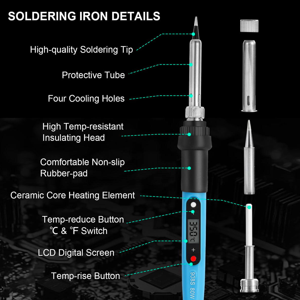 FEITA Electric Soldering Iron Kit with 80W LCD Digital Adjustable Temperature Soldering-iron, 5 Soldering Tips, Rosin Flux, Solder Wires & Stand, Electrical Soldering Kit for Electronics FEITA