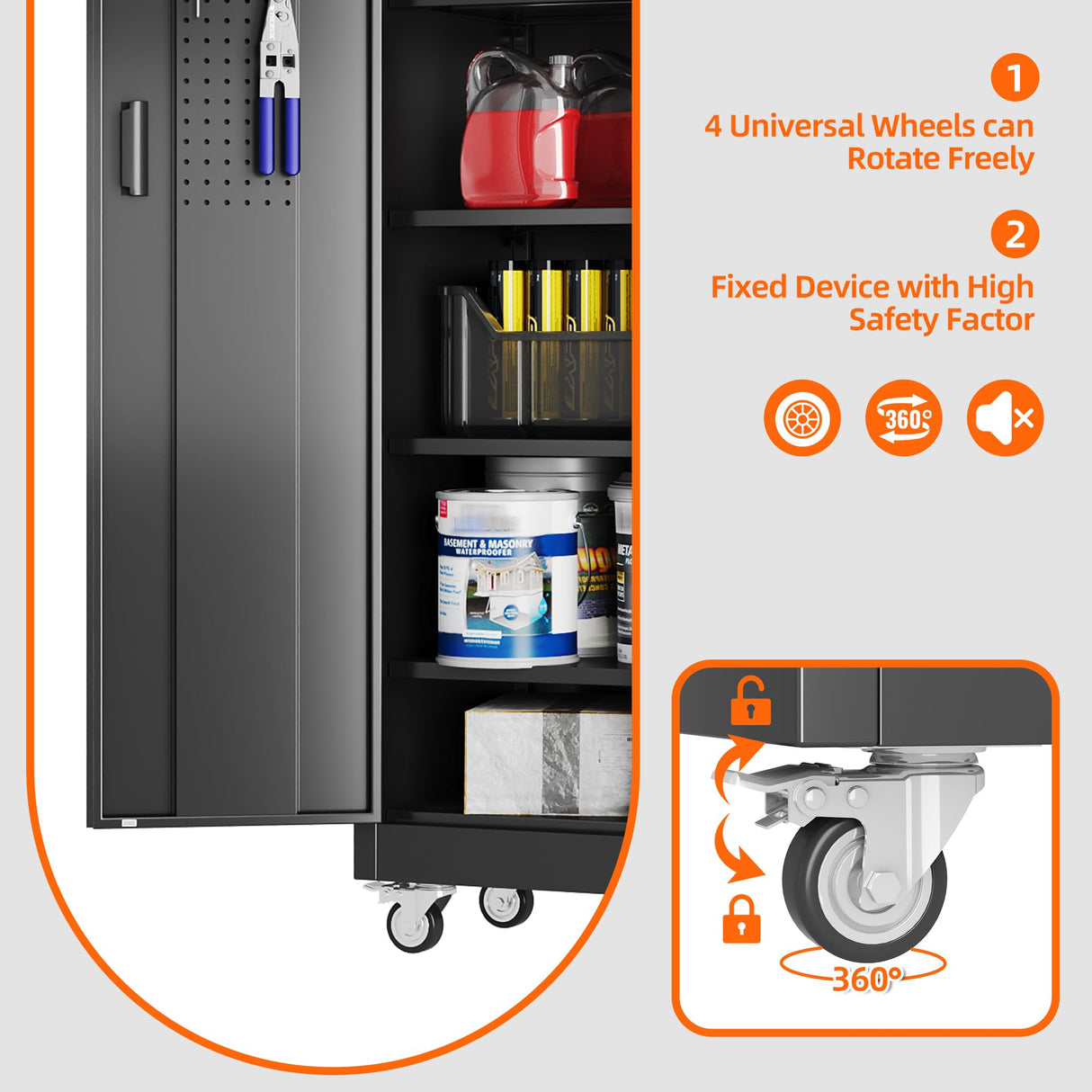 Aobabo 71" H×32" W×16" D Metal Storage Cabinet with Wheels, Garage Steel Storage Cabinet with 5 Adjustable Shelves and 4 Hooks for Home Office, Kitchen, Assembly Required, Black Aobabo