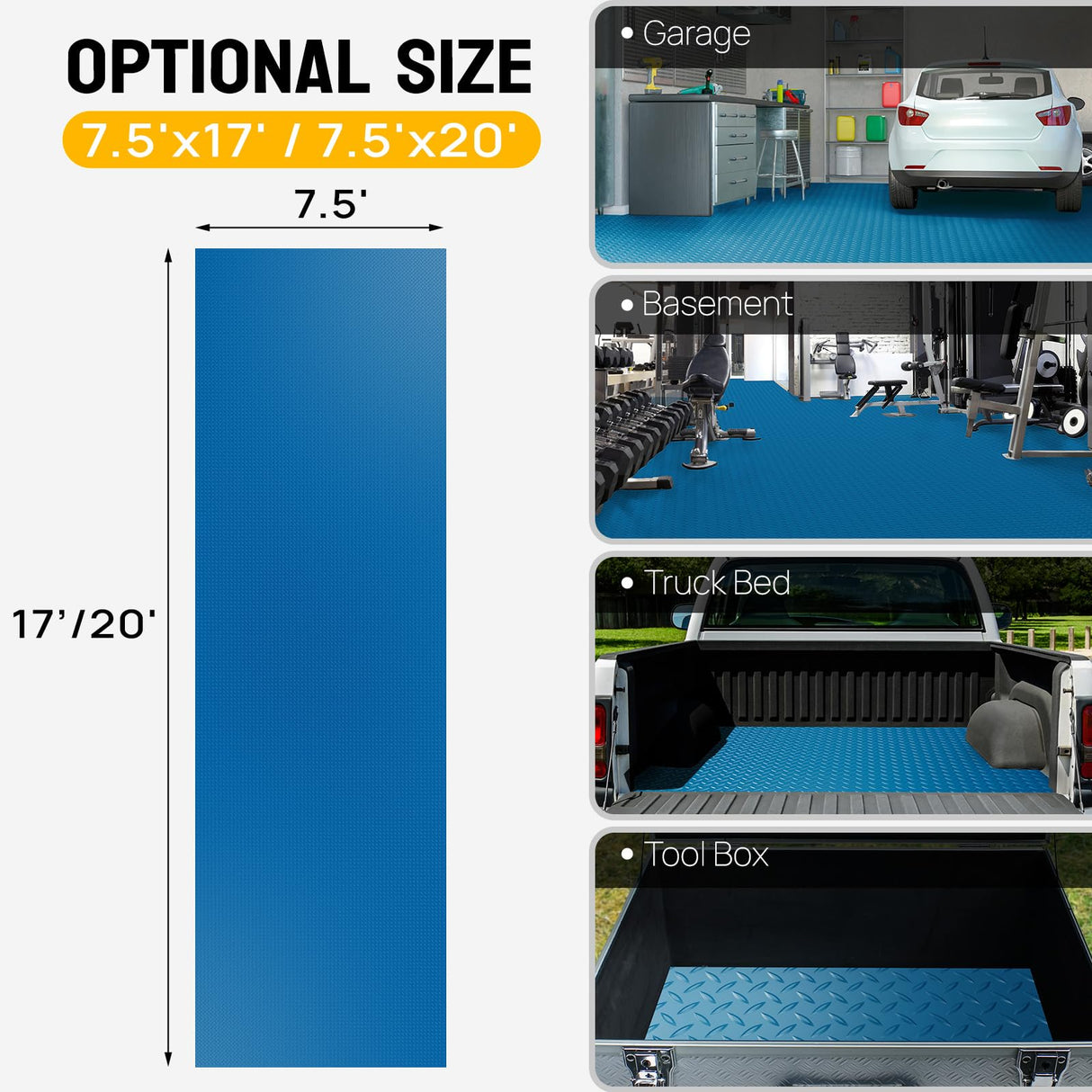 TUFFIOM 7.5 x 20 FT Garage Floor Mat, Thickened Diamond Plate PVC Garage Mats Flooring Roll for Under Car, Garage Parking Mats for Floor Large SUVs, MPV, Pickup Truck TUFFIOM