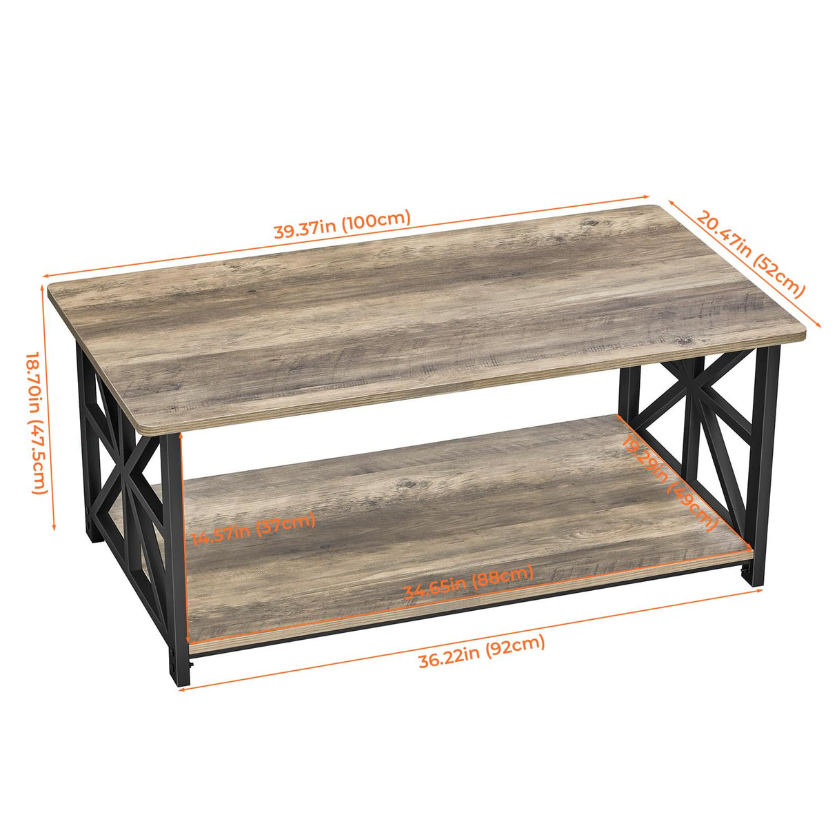 GreenForest Coffee Table for Living Room with Round Corners Farmhouse Style Center Table with Storage Shelf 39 Inch Space Saving Easy Assembly Gray Wash GreenForest