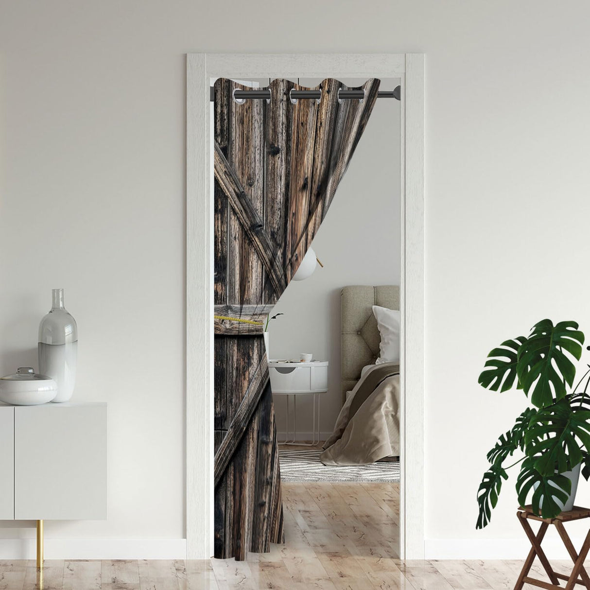 ONINUO Wooden Barn Doors Door Curtains for Doorways, Rustic Farmhouse Art Wood Blackout Curtain for Kids Bedroom Closet, Grommet Thermal Insulated Privacy Door Drapes for Room Divider, 42" W x 80" L ONINUO