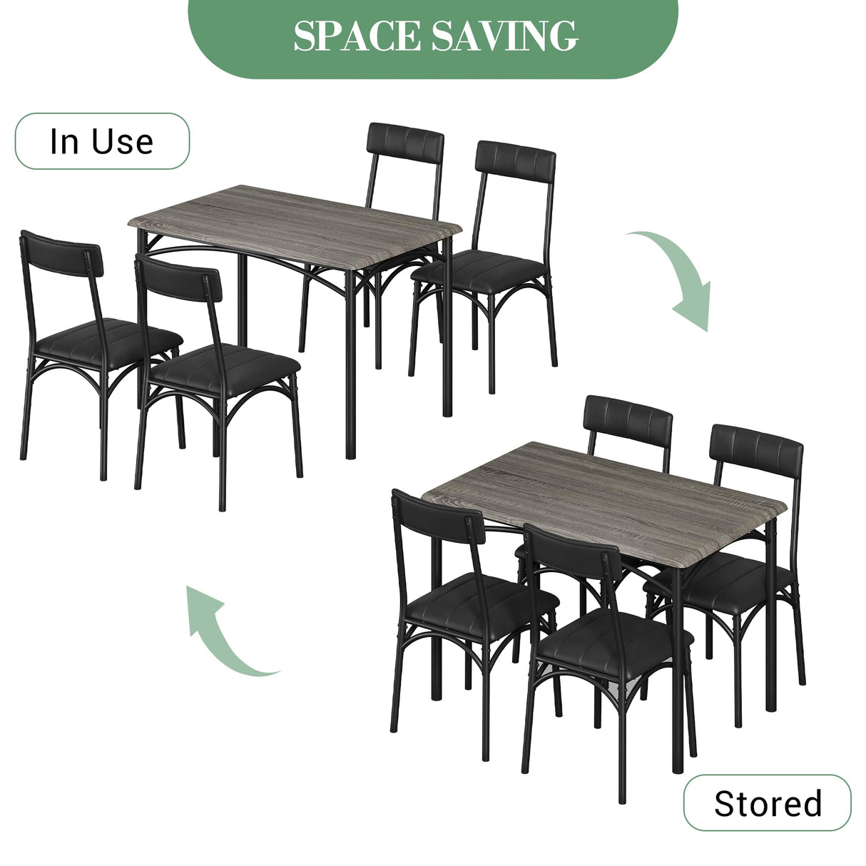 Litake Dining Room Table Set for 4, Kitchen Table Set with PU Upholstered Chairs, Square 5 Pieces Dining Table Set for Small Space, Apartment, Gray Litake