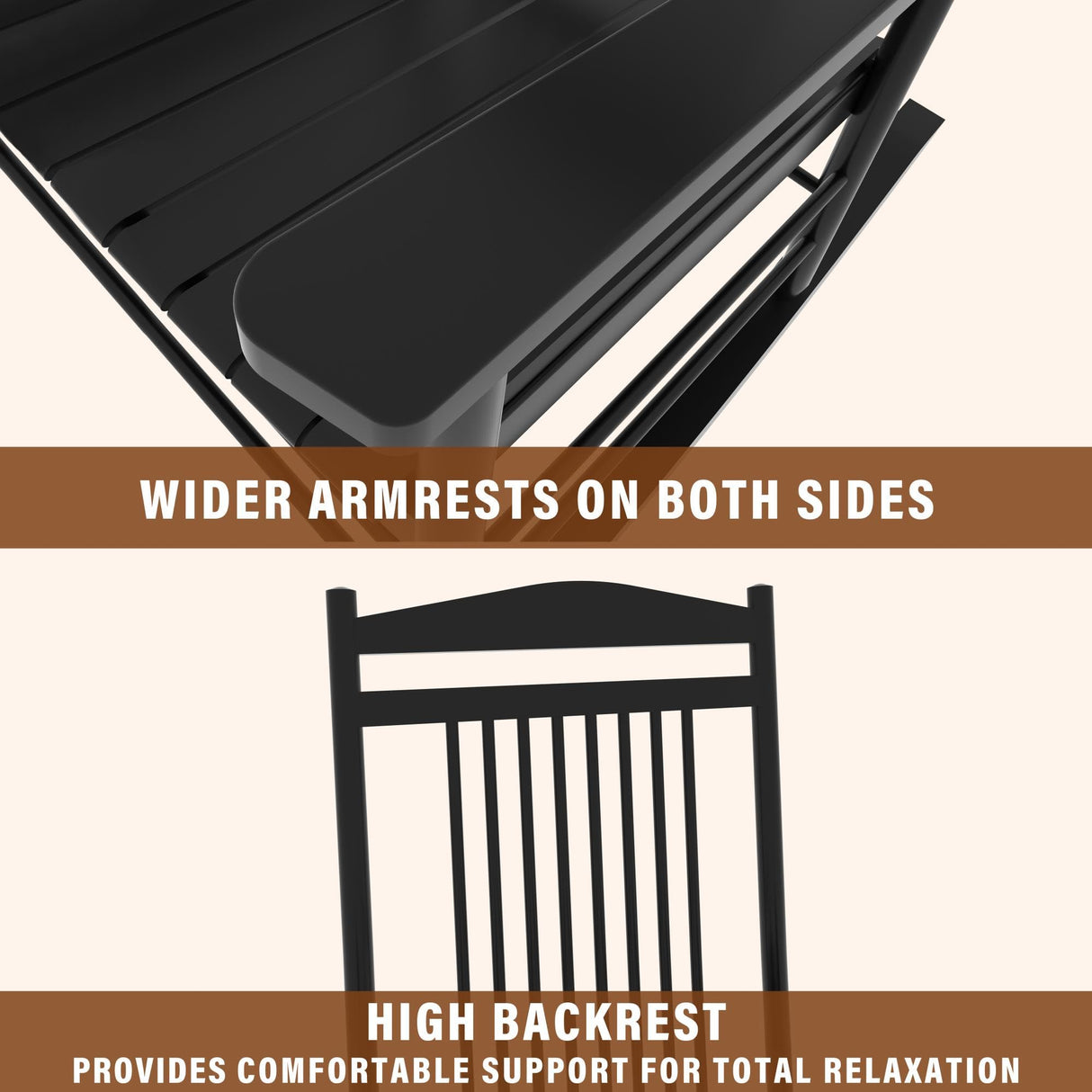 MUPATER Outdoor Rocking Chair Set 3-Piece Patio Wooden Rocker Bistro Set with Foldable Table and Curved Seat, Black MUPATER