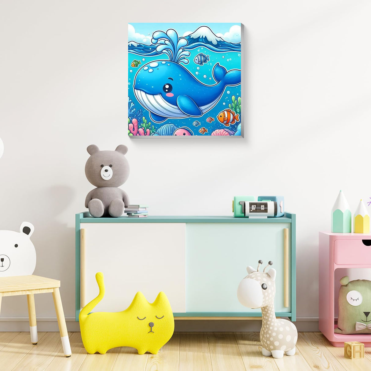 Reivworl Dolphin Paint by Numbers Kit for Kids, Dolphin Paint by Number with Frame and Easel, Paint by Number Kids Age 5-8-12 for Gifts and Decor (8X8 Inch) Reivworl