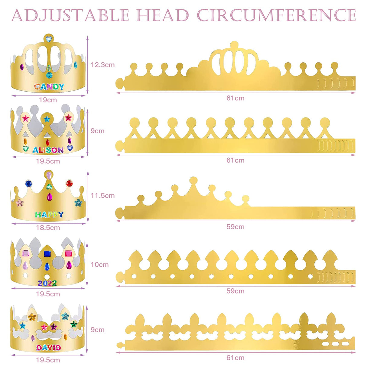 ZYNERY 47 PCS Golden Birthday Crowns with DIY Stickers Kit Paper Crown Party Hats for Kids Classroom School,Prince Princess Birth Decor Gift ZYNERY
