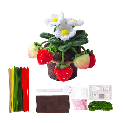 TTPZNIGF Pipe Cleaners Potted Plant,Flower Making Kit,Colored Chenille Stem with Tutorial Plant Flower Pipe Cleaners Craft Supplies for DIY Art Decoration (Strawberry)