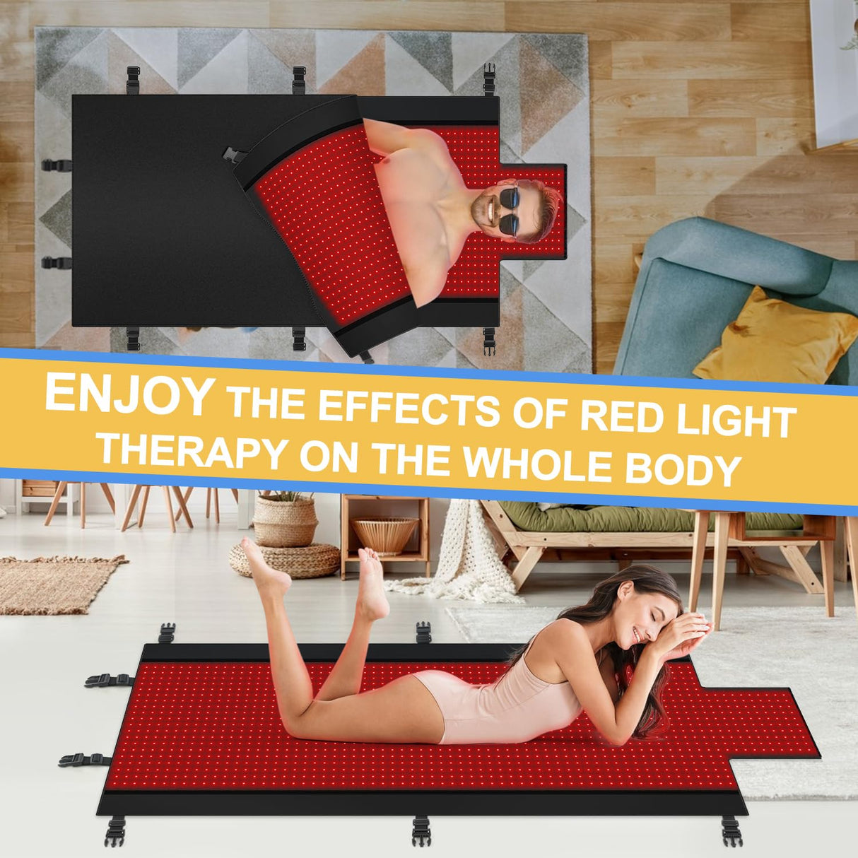Kaoudt 2025 New Dual Wavelength LED Beads 660nm&850nm Red Light Therapy Mat Full Body Used to Relieve Pain 73''x 33'' Kaoudt