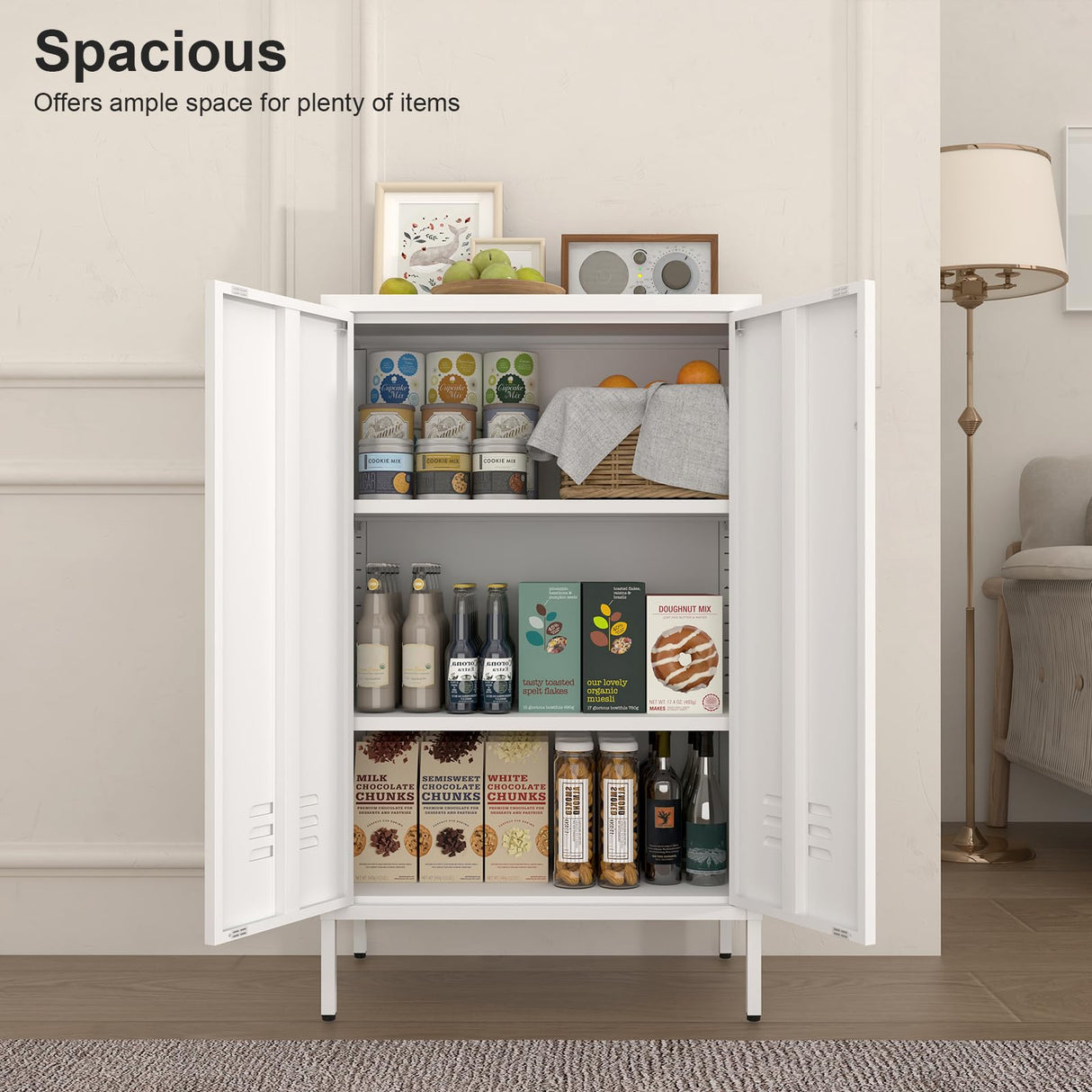 IRONFFICE Metal Storage Cabinet,2 Door Metal Locker Storage Cabinet,White Accent Locker Cabinet with Shelves,Sideboard Cabinet for Living Room,Entryway IRONFFICE