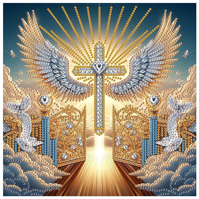 Special Shape Diamond Art Kits for Adults, 5D Religious Diamond Painting Kit with Cross, Ethereal Wings & Celestial Gate, DIY Crystal Rhinestones Painting for Home Wall Decor Gift 11.8 x 11.8 inch antor