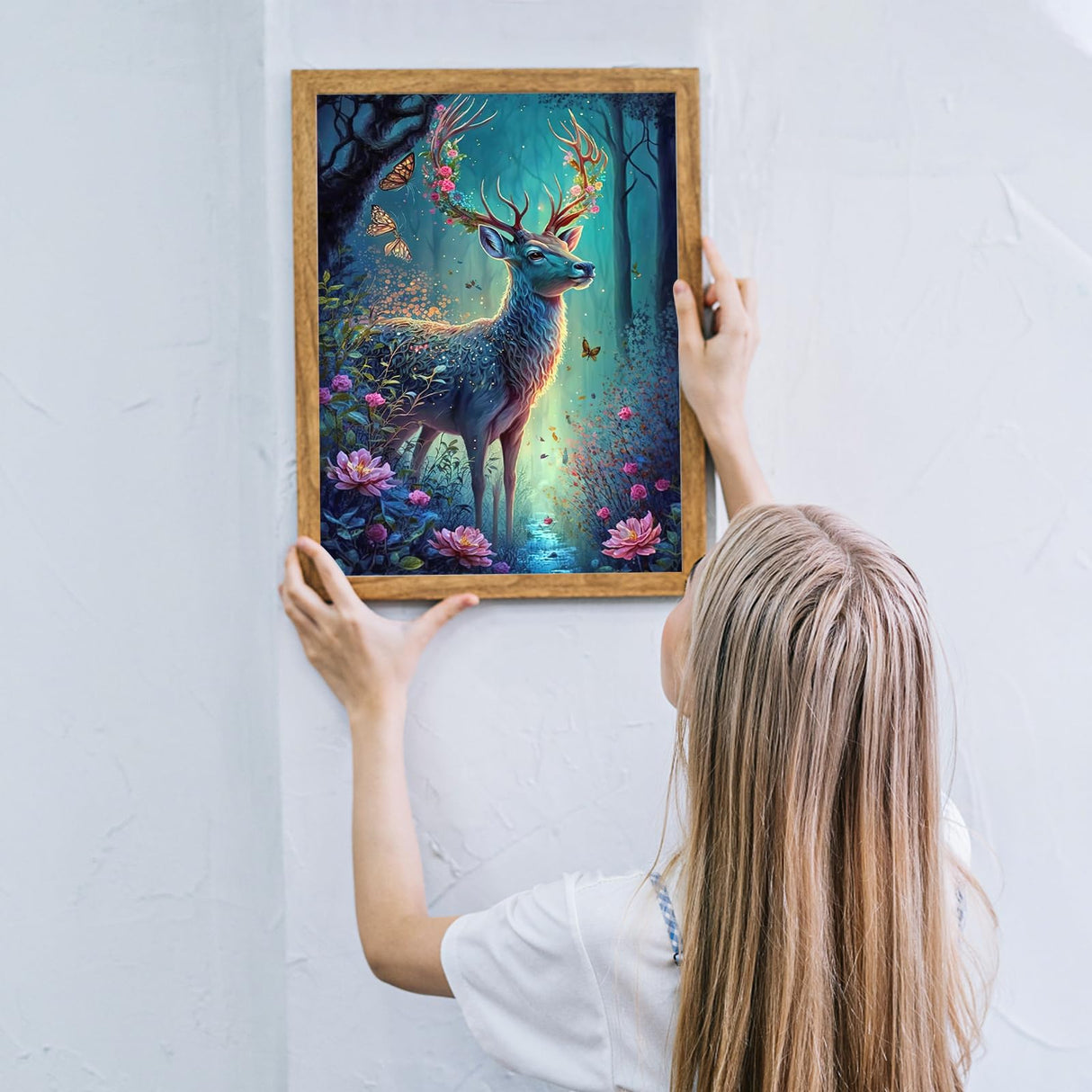 MOGTAA Flowers Deer Diamond Art Painting Kits for Adults, 5D Landscape Diamond Painting Kits for Beginners, DIY Round Diamond Dots Kits Butterfly Gem Craft for Home Decor 12x16 Inch MOGTAA