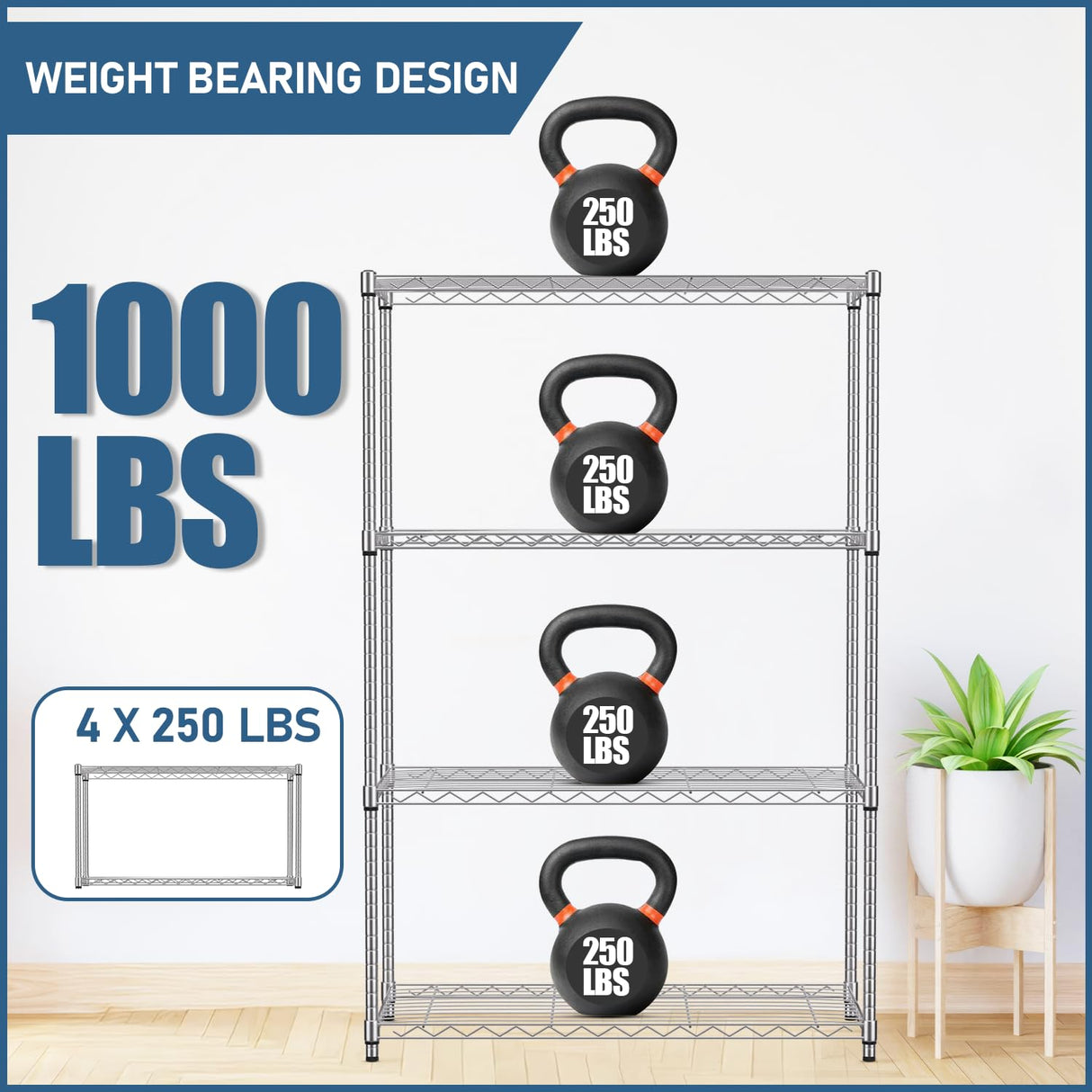 Dopinmin 4-Shelf NSF Wire Storage Shelves Shelf Unit 4 Tier Adjustable Garage Shelving Unit 1000LBS Capacity Garage Organizer Heavy Duty Wire Rack 36"x14"x54", Chrome Dopinmin