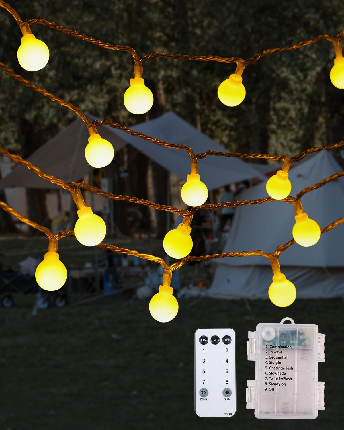 RadiHub Globe String Lights,Battery Operated Lights with Remote Timer Waterproof, 40FT 120LED 8 Modes Indoor Outdoor Fairy String Lights for Bedroom,Wedding,Tent,Camping,Party,Garden,Bar,Warm White RadiHub