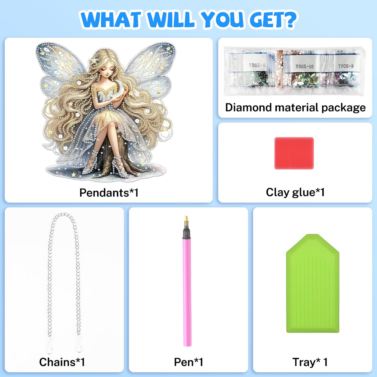 Bowetile Fairy Diamond Art Hanging Kits for Adults Kids, 5D Special Shape Diamond Painting Pendant Kits, Animal Gem Art Suncatchers Painting Ornament for Home Garden Wall Decor Bowetile