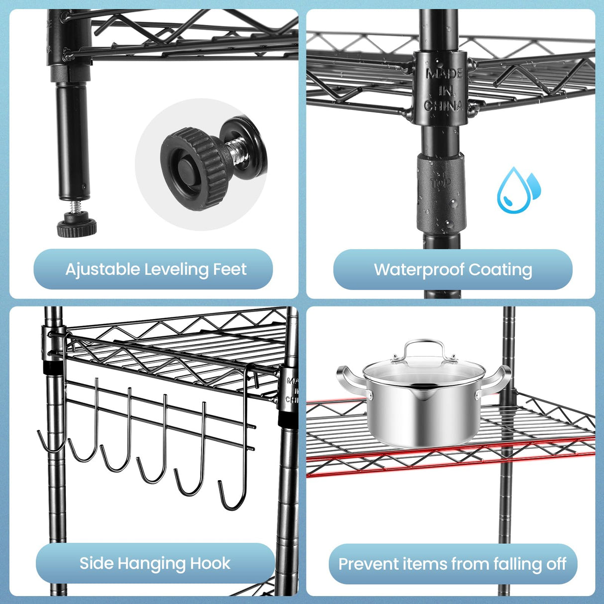 Himimi 6-Tier Wire Shelving Unit, Free Standing Shelf, Metal Storage Shelves, Heavy Duty Organizer Rack for Garage, Kitchen, Living Room, Bathroom, 21.26L x 11.42W x 62.99H, Black Himimi