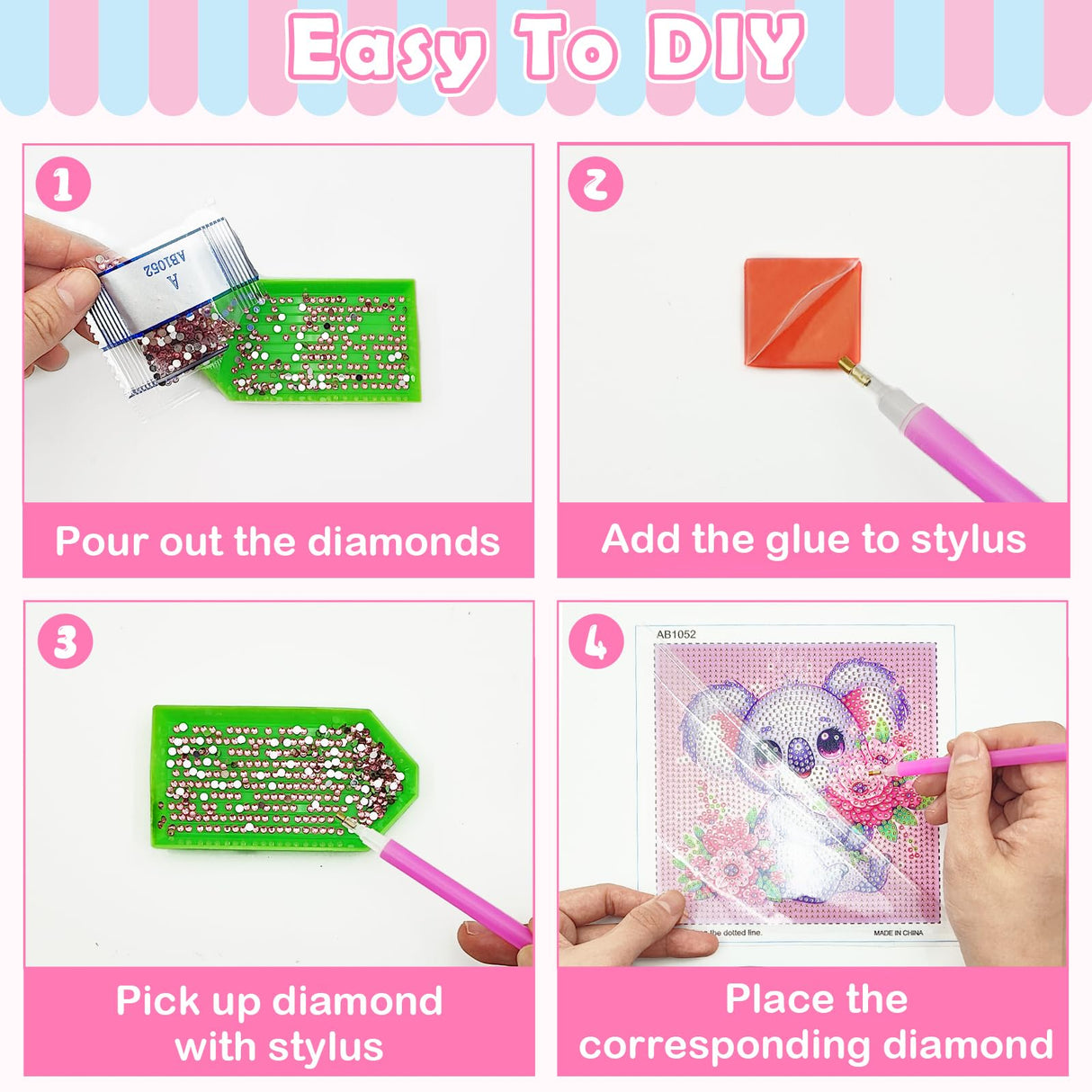 NANZHOO Diamond Art Kits for Kids, 6 Pack 5D Cartoon Diamond Painting Kits for Adults Beginner, Cute Animals DIY Big Gem Art Arts and Crafts for Kid Mosaic Kits for Gift Home Wall Decoration 6X6 inch NANZHOO