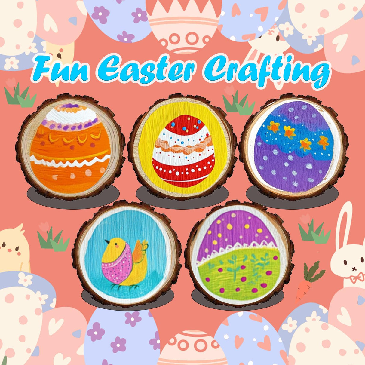 Kids Wood Painting Craft Kit, Glow-in-the-Dark Paint and Diamond Painting on Wood Slices with Stickers & Wiggle Eyes, Ideal Arts and Crafts for Kids Ages 5-12, Gifts for Halloween, Christmas, Birthday Shuttle Art