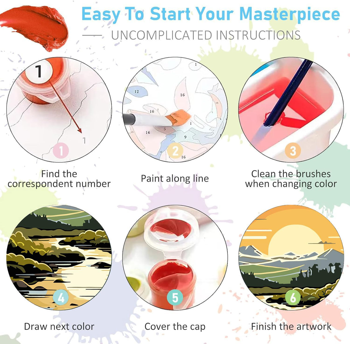 4 Pack Framed Paint by Numbers Kit for Adults 12x12inch-Landscape Paint by Numbers Kit with Framed, DIY Painting by Number with Canvas Oil Painting for Gift Home Wall Decor (30x30cm, without Easel) ajepon