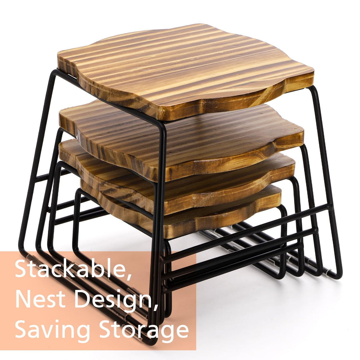 ZENFUN 4 Piece Wood Buffet Risers, Dessert Table Risers Food Display Riser, Pizza Pan Riser, Cupcake Stand & Wood Display Risers, Nesting Food Platter and Plate Holder ZENFUN