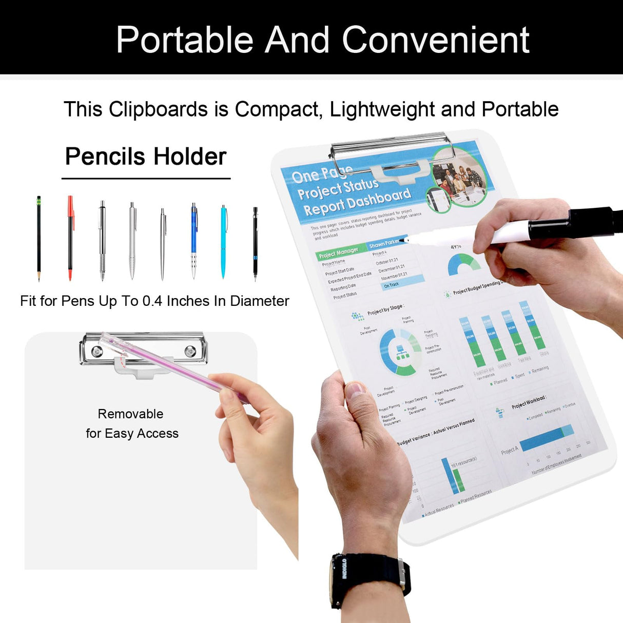 1 PCS A4 Clipboards,Plastic Clipboard with Pen Holder,Clip Boards 8.5x11 with Low Profile Clip,Cute Hanging Clipboard for School Office Supplies Clipboards for Kids,Portable Clip Board for Nurse-White SFLHHDM