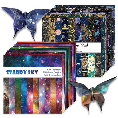 Origami Paper Kit 100 Sheets 70GSM 6 Inch Square Double Sided Color 100 Vivid Solid Colors for Hand Crafts Origami Paper Arts Creativity. Galactic System