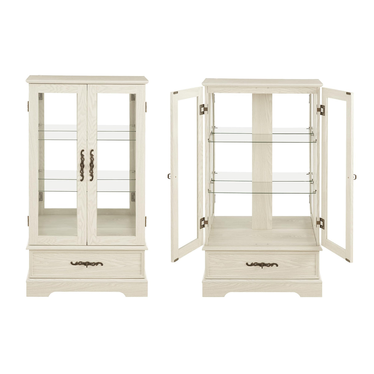 TRJQBCC 3-Tier Lighted Curio Display Cabinet, 47" H Glass Accent Storage Cabinet with Adjustable Glass Shelves & 1 Drawer, Wooden Wine Display Case with Mirrored Back Panel for Living Room (White) TRJQBCC