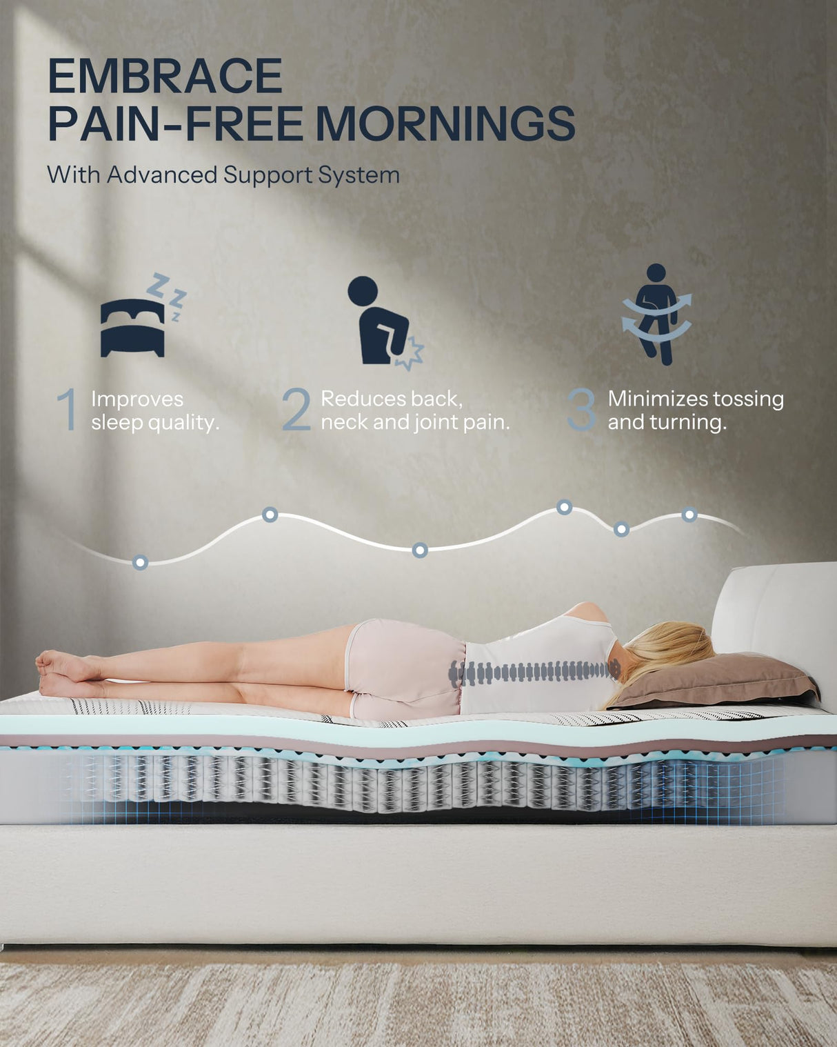 Life Balance Hybrid Twin Mattress 12 Inch, Made in USA, Medium, Individual Pocket Coils & Copper Gel Memory Foam, Hypoallergenic & Odorless, Motion Isolation & Pressure Relief, Mattress in a Box Life Balance