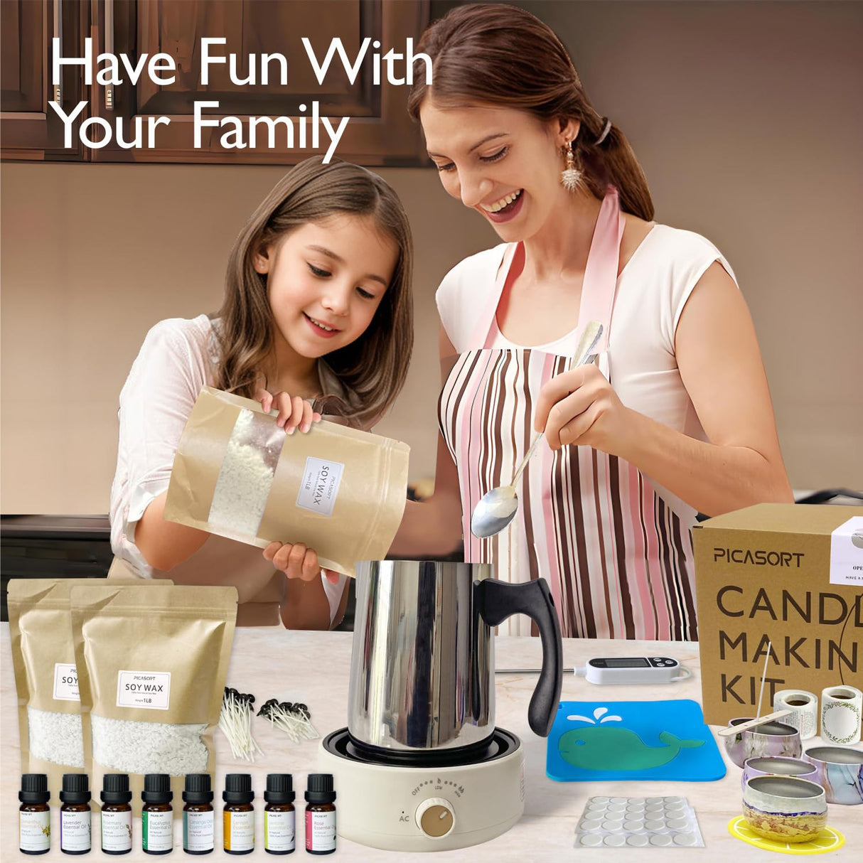 PICASORT Candle Making kit with Hot Plate - Complete Candle Making Kit/Supplies, Soy Wax,Hot Plate,Wax Melting Pot & More - DIY Crafts for Adult/Women/Beginner/Kids PICASORT