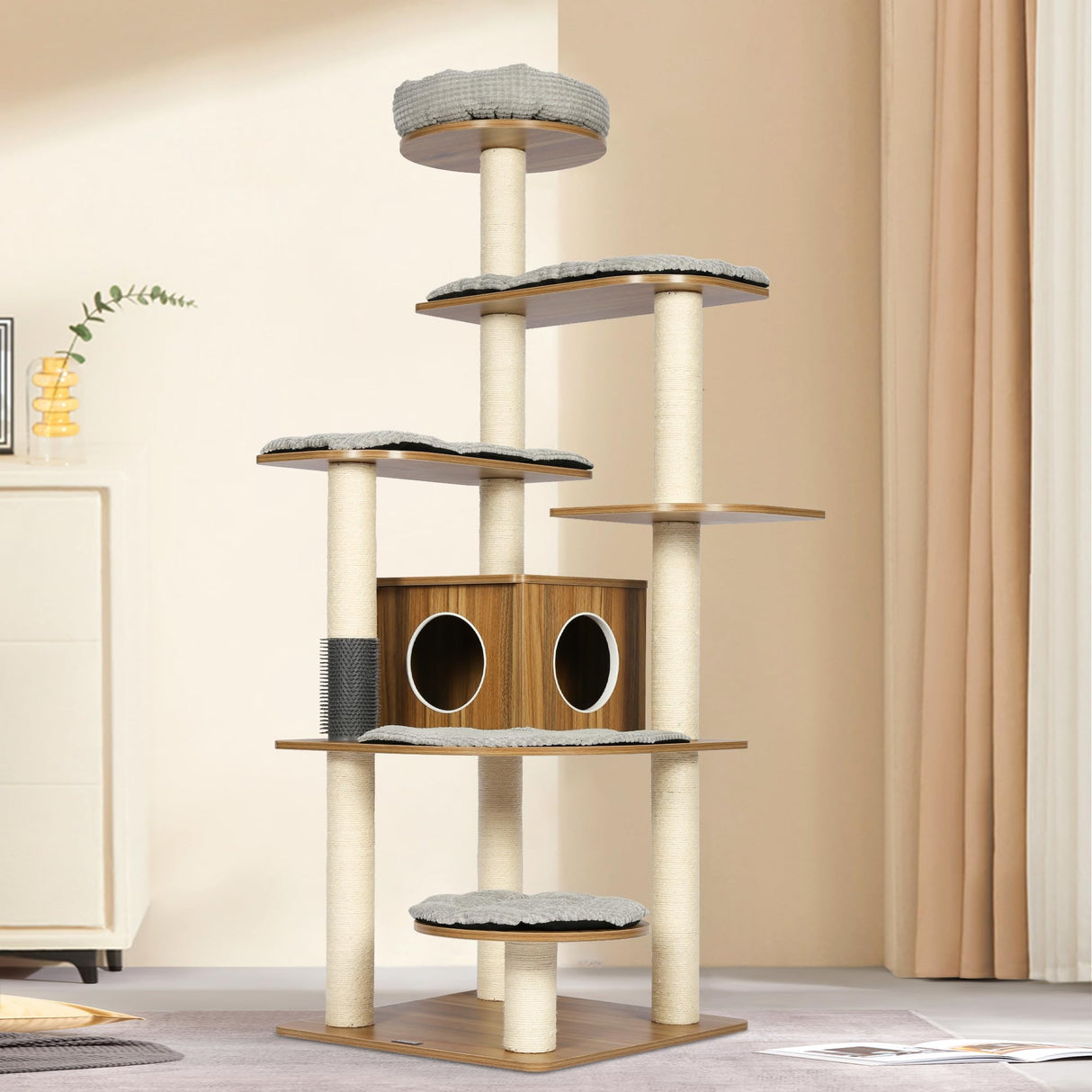 KAMABOKO Tall Cat Tree, 69” Large Cat Tower Multi-Level Platforms with Sisal Scratching Posts, Cat Tree for Large Cats 20 lbs Heavy Duty, Cat Condo Furniture for Active Cats KAMABOKO