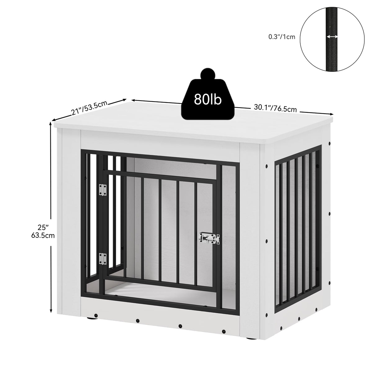 YITAHOME 30.1" L Dog Crate Furniture for Medium Dogs, 2-in-1 Iron-Wood Fusion Dog cage Indoor up to 35 lb, Side End Table, Modern Dogs Kennel with Waterproof Top, Safety Corners,Steel Lock,White YITAHOME