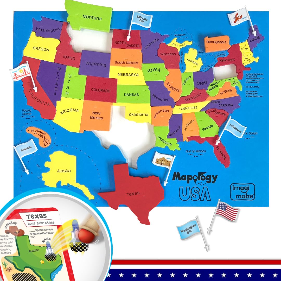 Imagimake Mapology United States Flash Card Puzzle with Flags, Country- Capitals | Educational Toys for Kids Ages 5-8 | Learn Geography Puzzles for kids Ages 8-10 | Christmas Gift for Boys & Girls Imagimake